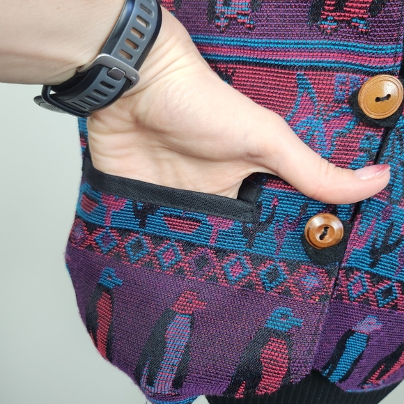 Vest Vintage Woven Tapestry Wool Cotton Galapagos Tortoise Penguin Iguana Size M - Picture 6 of 12